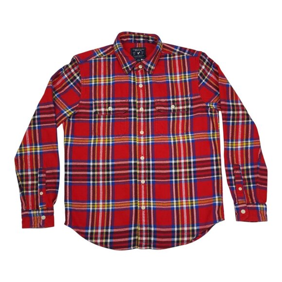 American Eagle Red Plaid Mens Flannel Shirt M Button Up 100% Cotton Casual - Picture 7 of 8